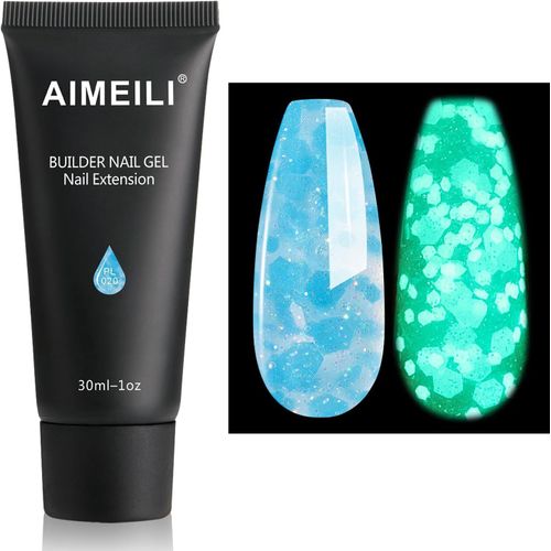 Extention Gel Pour Ongles Fluo, Paillettes Glow In Dark Builder Construction Gel 30ml Faux Ongles Quick Building Uv Led Vernis Semi Permanent - Bleu 020 