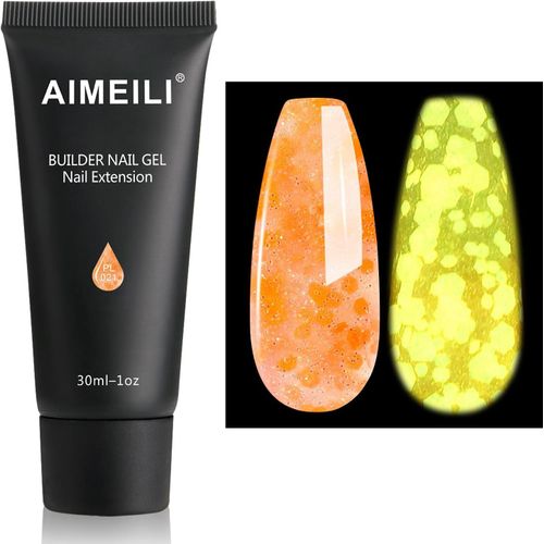 Extention Gel Pour Ongles Fluo, Paillettes Glow In Dark Builder Construction Gel 30ml Faux Ongles Quick Building Uv Led Vernis Semi Permanent Orange 021 