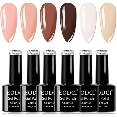 Vernis Gel Uv Semi Permanent Nude Rose Pale Brown Vernis Semi Permanent 6 Couleurs 7.5ml Uv Led Gel Nail Polish Soak Off Uv/Led Cadeau Non Toxique Et Durable Pour Starter Nail Art Salon Diy Home 