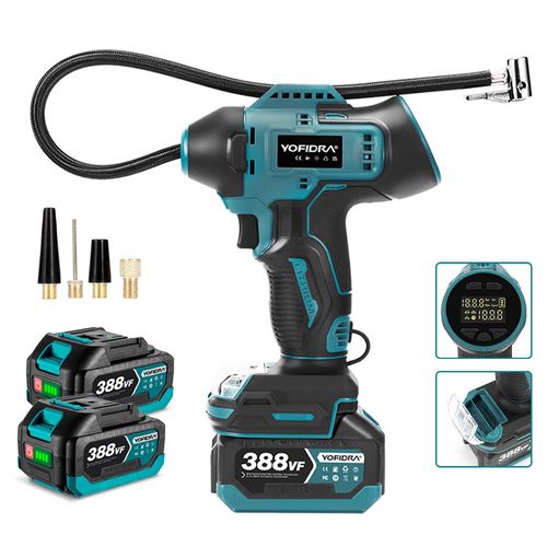 Compresseur À Air Portatif, Gonfleur Pneus Voiture, 8.3 Bar Avec 4 Valves Et 2 X Batteries De 3,0 Ah, Pour Voitures, Vélos, Motos, Ballons