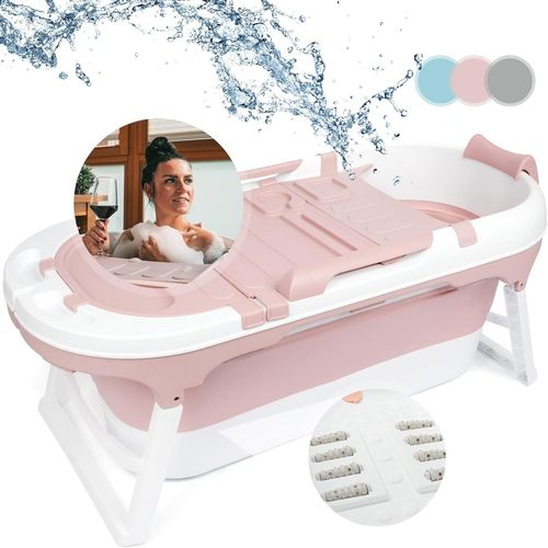 Baignoire pliable pour adultes et enfants avec support de baignoire et points de massage Baignoire mobile autonome pour salle de bain votre salle de bain pliable portable pour Couleur: Rose