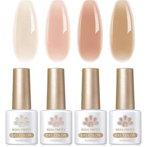 Born Pretty Vernis Semi Permanent, 4 Couleur Vernis À Ongles En Gel Transparent Gelée Cristal Rose Marron Laiteux Soak Off U V Led Gel Polish Nail Art Manucure Salon Diy 