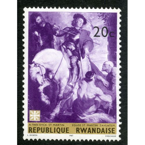 Timbre Non Oblitéré République Rwandaise, A. Van Dyck St. Martin, Église Saint Martin , Zaventem, 1967, 20 C