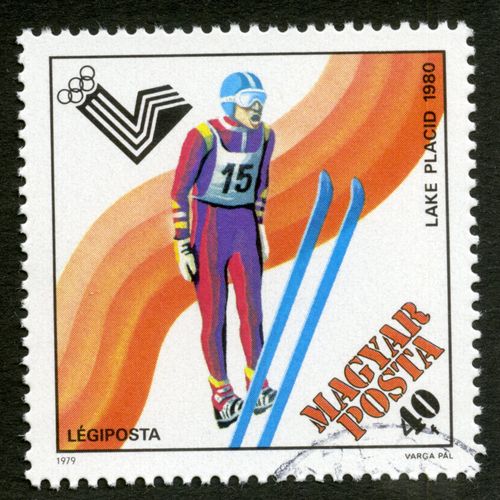 Timbre Oblitéré Magyar Posta, Lake Placid 1980, Légiposta, 40 F