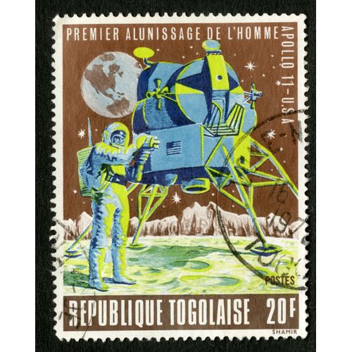 Timbre Oblitéré République Togolaise, Premier Alunissage De L'homme, Apollo - 11, U.S.A., Postes, 20 F