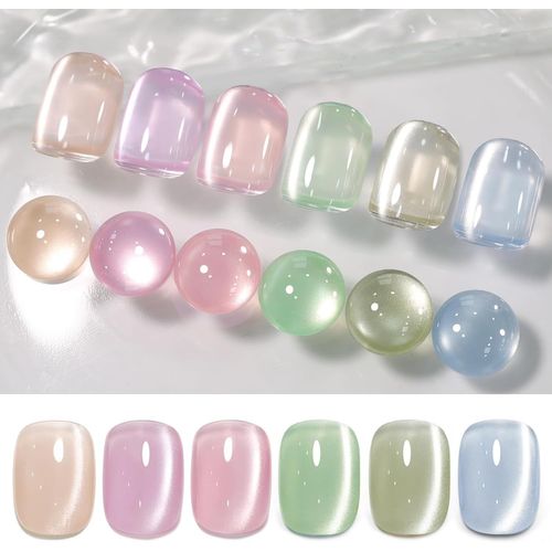 Born Pretty Cat Magnetic Eye Gel Nail Polish, 6 Couleur Vernis Semi Permanent Magnétique Holographique Glitter Vert Bleu Rose Soak Off U V Led Gel Polish Nail Art Manucure Salon Diy 