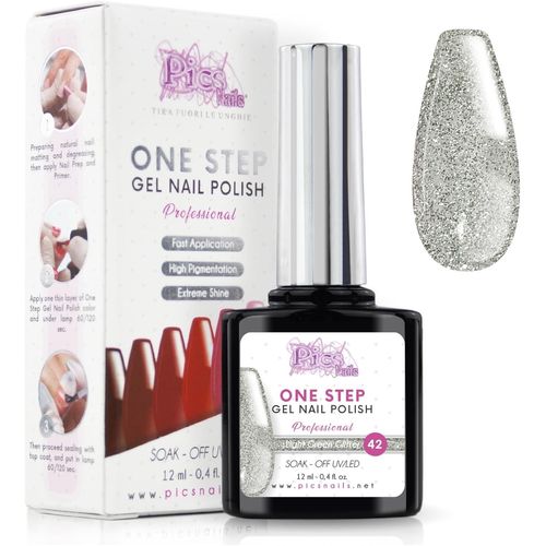Vernis Semi Permanent Uv/Led One Step 12 Ml - Paillettes Vertes Claires - Effet Ongles Foncés Mais Très Brillants Avec Ou Sans Base Et Top Coat 