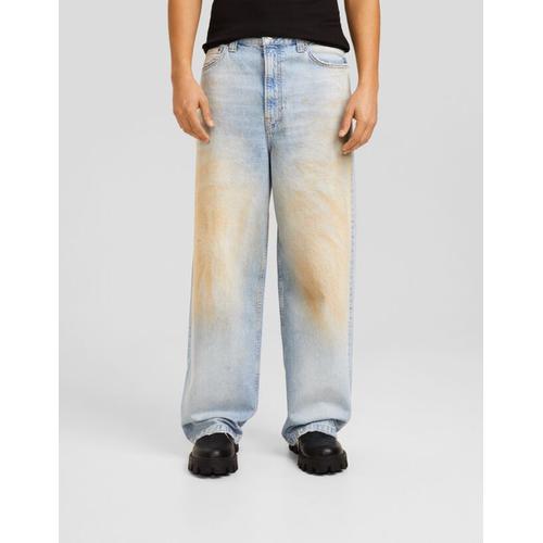  Jean Baggy Effet Délavé Dirty Homme 36 Bleu Lavé