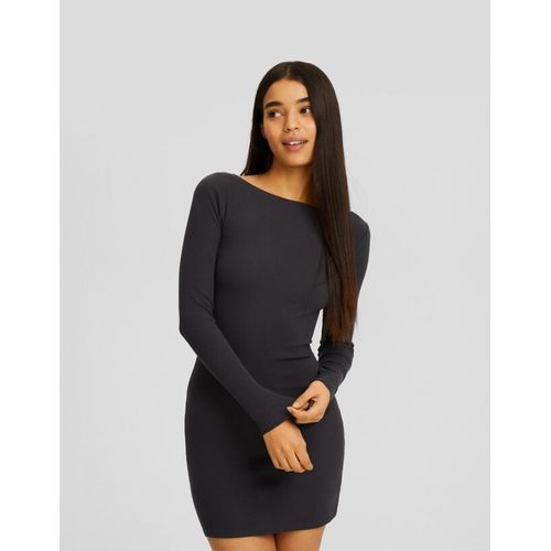  Mini-Robe Maille Manches Longues Col Bateau Bord-Côte Femme 10-12 Gris Foncé