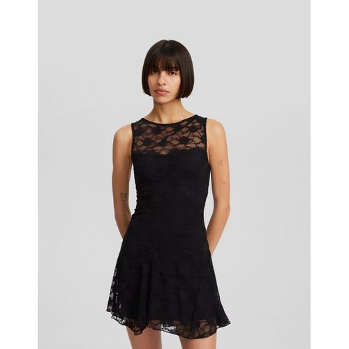  Mini-Robe Sans Manches Dentelle Volants Femme S Noir