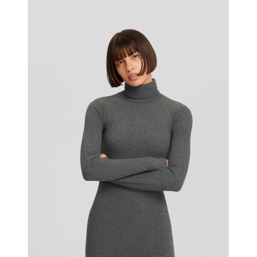  Robe Maille Manches Longues Col Roulé Bord-Côte Femme Xs Gris Foncé