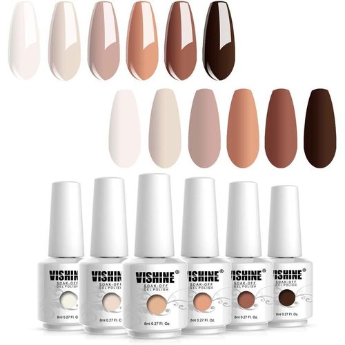 Semi Permanent Vernis À Ongles Gel Nu Marron Nude Couleur Claire Soak Off Uv Led Nail Art Set Manucre 6 Flacon 