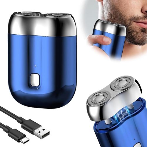 Checarzhn--No1-Rasoir De Poche Usb Pour Homme, Rechargeable, Étanche, Compact, Double Tête, Mini Rasoir Électrique Portable Pour La Maison, La Voiture, Les Voyages (Bleu)