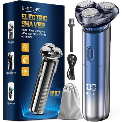 Checarzhn--No1-Rasoir Électrique Rasoir Électrique Pour Hommes - Rasoir Électrique 3d Sec Pour Hommes Avec Têtes De Ra Magnétiques Ipx7 Avec Verrouillage De Voyage Rasoir Humide Et Sec Bleu
