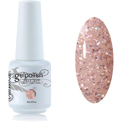 Vernis À Ongles Semi-Permanent Soak-Off Uv Led Nail Art Manucure Base Top Coat 8ml Glitter Bisque #363 