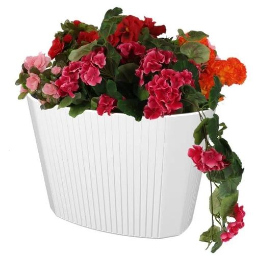 Pot De Fleurs Pot De Fleurs Avec Grand Insert Couleur Blanc Ovale 59,5x39 Cm H41 Cm Rainure Surface Mat Plastique Moderne Glamour