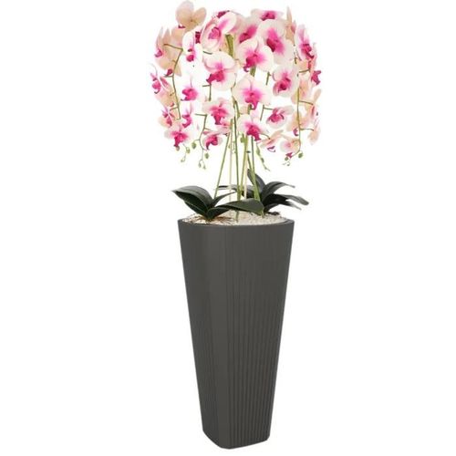 Pot De Fleurs Pot De Fleurs Avec Grand Insert Couleur Anthracite Rond Ø39 Cm H 81 Cm Rainure Surface Mat Plastique Moderne Glamour