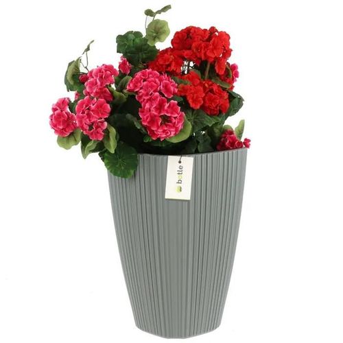 Pot De Fleurs Haut Insert Carré H 45cm Gris Rainuré Élégant