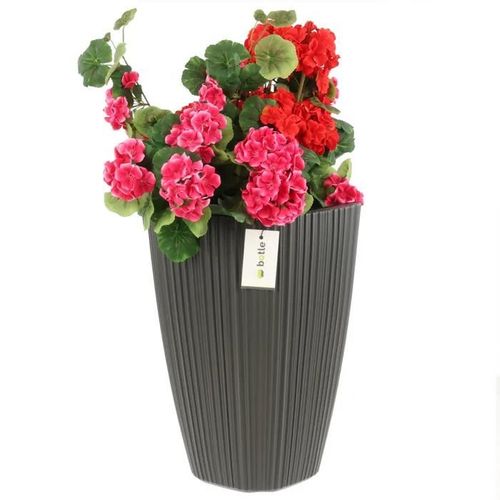 Pot De Fleurs Haut Insert Carré H 45cm Anthracite Rainures Stylisées