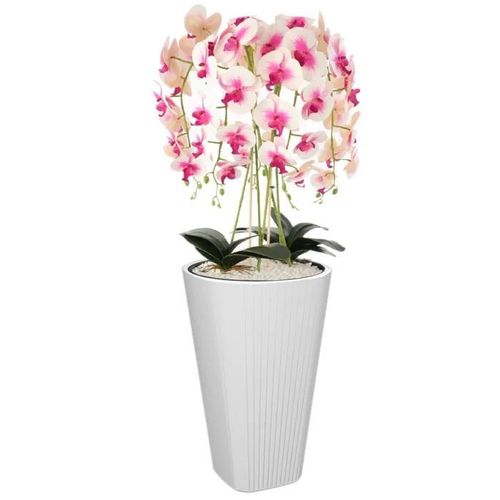 Pot De Fleurs Pot De Fleurs Avec Grand Insert Couleur Blanc Rond Ø39 Cm H 61 Cm Rainure Surface Mat Plastique Moderne Glamour