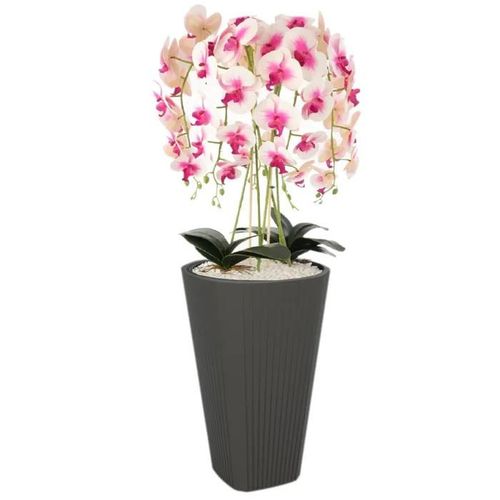 Pot De Fleurs Pot De Fleurs Avec Grand Insert Couleur Anthracite Rond Ø39 Cm H 61 Cm Rainure Surface Mat Plastique Moderne Glamour