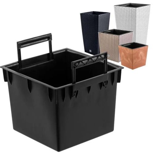 Insert Carré Interchangeable Avec Poignées 28,5x28,5cm Cm Noir 22 L Pour Pots Prosperplast H 55 Cm