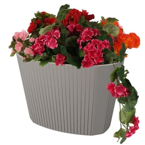 Pot De Fleurs Pot De Fleurs Avec Grand Insert Couleur Taupe Ovale 59,5x39 Cm H41 Cm Rainure Surface Mat Plastique Moderne Glamour