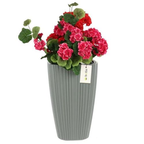 Pot De Fleurs Haut Carré H 60 Cm Rainures Grises Élégant
