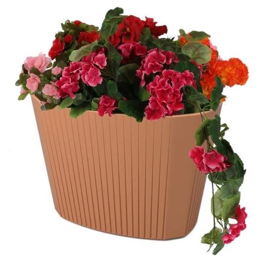 Pot De Fleurs Pot De Fleurs Avec Grand Insert Couleur Terracotta Ovale 59,5x39 Cm H41 Cm Rainure Surface Mat Plastique Moderne