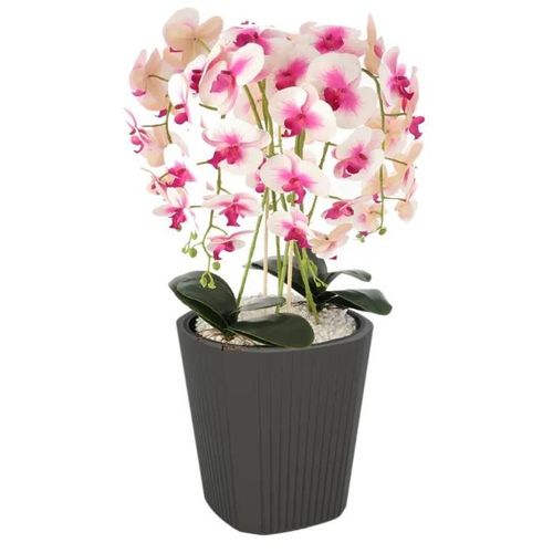 Pot De Fleurs Pot De Fleurs Avec Grand Insert Couleur Anthracite Rond Ø39 Cm H 41 Cm Rainure Surface Mat Plastique Moderne Glamour