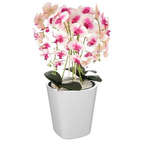 Pot De Fleurs Pot De Fleurs Avec Grand Insert Couleur Blanc Rond Ø39 Cm H 41 Cm Rainure Surface Mat Plastique Moderne Glamour