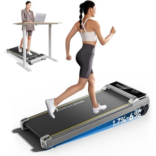 Checarzhn--No1-Tapis De Course Électrique Inclinable Tapis De Marche Pour Bureau & Maison, Moteur 2.5 Walking Pad 1-6km/H Vitesse Réglable, Avec Télécommande/Écran Lcd/App, 140kg Charge, Argenté