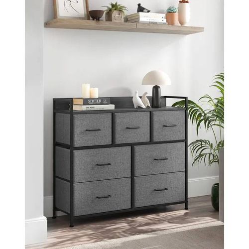 Commode, Armoire, Meuble De Rangement, 7 Tiroirs En Tissu Avec Poignées, Cadre En Métal, Style Moderne, Gris Ardoise Et Gris Anthracite