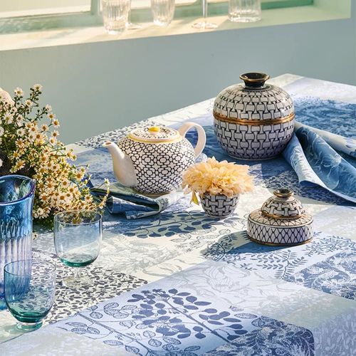 Nappe Enduit Pur Coton Bleu 175x250 Cm