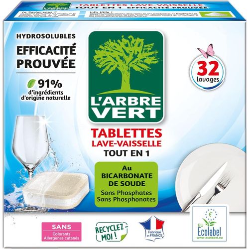 KGABERY-Tablettes Lave Vaisselle Tout En 1-Ecolabel-91% D'Ingrédients D'Origine Naturelle-32 Doses