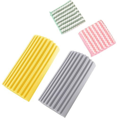 KGABERY-Éponges De Nettoyage Humides Réutilisables Pour Nettoyer Les Plinthes Éponge De Nettoyage Humide,Éponges De Nettoyage Pva Ensemble D'Outils De Récurage 4 Pièces-2 * Plumeaux Humides+2 * Chiff
