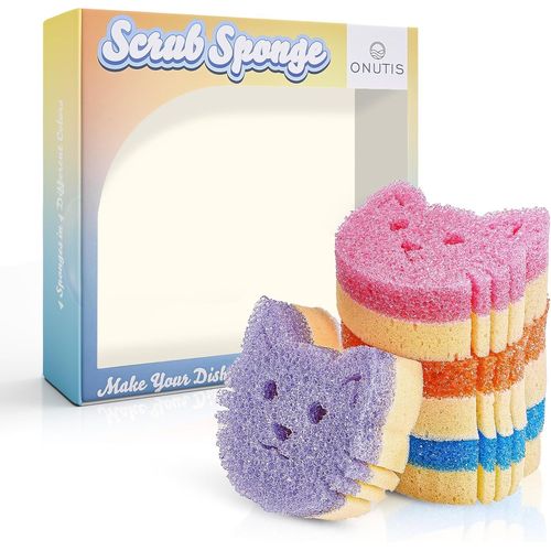 KGABERY-Eponge Magique Réutilisable Lavable¿Eponge Vaisselle Nettoyage¿Scrub Double Face Normal Et Grattante-Accessoires Salle De Bain,Cuisine¿Lot De 4,Multicolore
