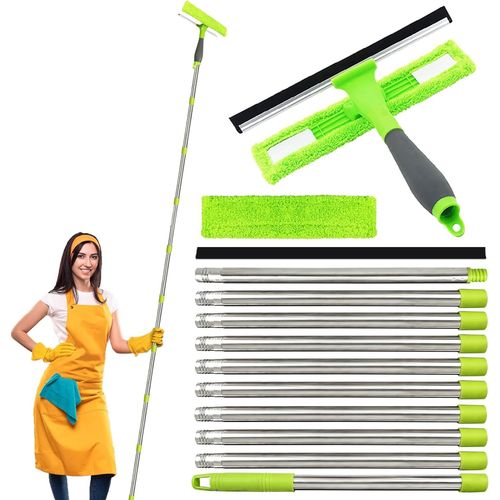 Kgabery-3,6m Raclette À Vitres Avec Télescopique Manche,2en1 Nettoyeur Vitre Avec Raclette En Silicone Et Brosse En Microfibres,Kit De Nettoyage De Vitres Professionnelle Pour Fenêtres&voiture