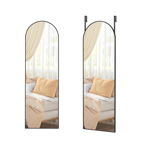 Miroir Intégral Suspendu, 120 x 40 cm, Miroir Courbé, Cadre en Alliage d'Aluminium, Verre Trempé, pour Chambre, Salon,Dressing, Noir d'encre
