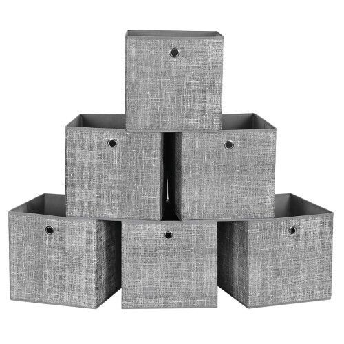 Boîtes De Rangement, Lot De 6, Coffres De Rangement En Tissu Non-Tissé Avec Poignée, 30 X 30 X 30 Cm, Cubes, Pour Étagère, Pliables, Rangement De Vêtements, Gris Chiné