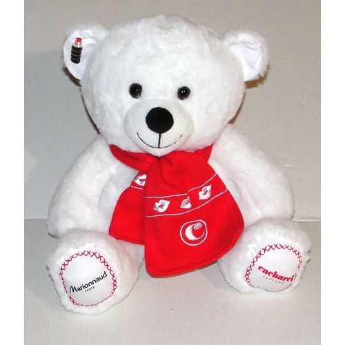 peluche ours marionnaud paris doudou ourson blanc écharpe rouge cacharel
