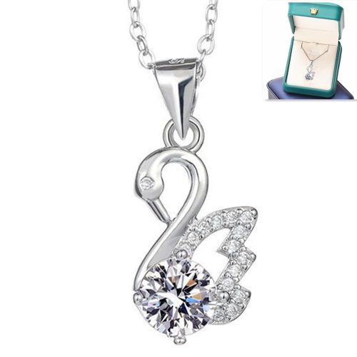 Collier Pendentif Bijoux Femme Argent 925 Cygne Cristal Zircon Clavicule Chaîne, Fête Des Mères, Noël Cadeau Xle01154