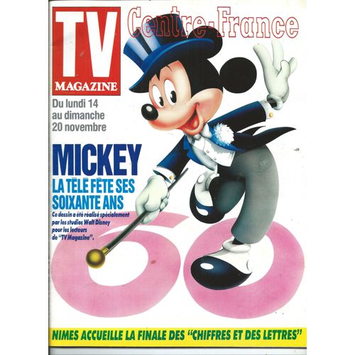 Tv Magazine Centre France 13/11/1988 Mickey Fête Ses 60 Ans, William Leymergie, Alice Sapritch, Blandine Métayer, Roger Colombani, Aznavour, Marc Lavoine, Diane Tell, Guy Bedos, Sardou, Mouloudji