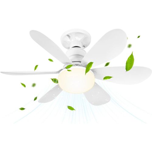 Ventilateur de Plafond avec Lumière LED Dimmable et Télécommande, 52cm 40W Petit - 6 Pales, 3 Vitesses, Minuterie (Douille E27) - Idéal pour Chambre
