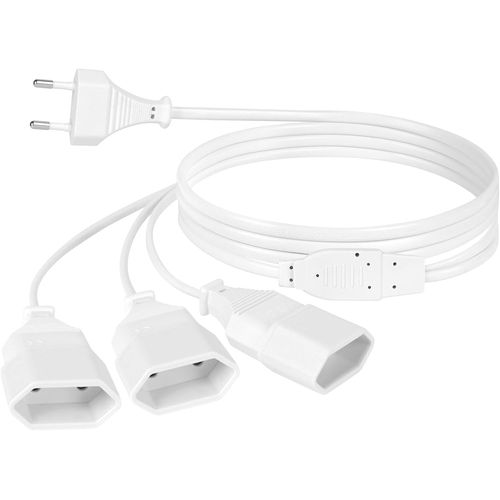 rallonges d'alimentation, 200cm 3 en 1 Câble d'extension de Prise d'extension EU, 0,75 mm² Max. 2.5A/250V Fiche Euro vers Prise Euro pour Ordinateur, TV, PC, Blanc