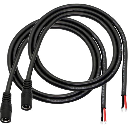 Lot de 2 câbles d'alimentation CC - 0,9 m - Prise mâle CC 5,5 mm x 2,1 mm - Câble d'alimentation à extrémité ouverte - Pour caméra de sécurité CCTV, DVR, bande lumineuse LED, etc. (femelle)