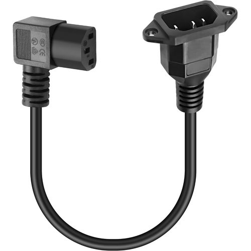 90 degrés C13 à C14 câble Adaptateur Secteur IEC 320 C13 Femelle à C14 Mâle Support Mural PDU câble d'extension d'alimentation pour Ordinateur, projecteur -Noir, 40cm (C14 to Left C13)