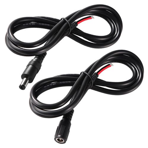 2 Pièces 100cm 18 AWG Câble D'alimentation CC, 5.5 mm x 2.1 mm Mâle et Femelle vers Fil nu Câble D'alimentation de Réparation, pour Caméra de Sécurité, Bande lumineuse LED, DVR