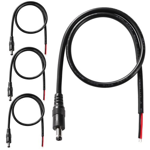 4 Pièces 50cm 18 Awg Câble D'alimentation Cc, 5.5 Mm X 2.5 Mm Mâle Vers Fil Nu Câble D'alimentation De Réparation, Pour Caméra De Sécurité, Bande Lumineuse Led, Dvr