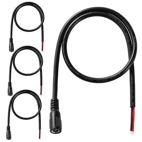 4 Pièces 50cm 18 Awg Câble D'alimentation Cc, 5.5 Mm X 2.5 Mm Femelle Vers Fil Nu Câble D'alimentation De Réparation, Pour Caméra De Sécurité, Bande Lumineuse Led, Dvr
